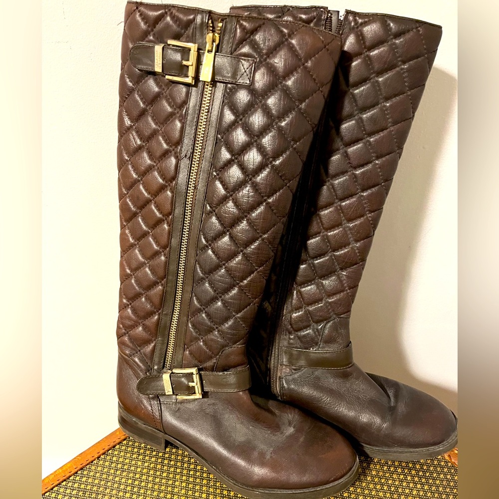 Vince Camuto Women’s Chocolate Brown Quilted Tall Leather Boots Size 6.5